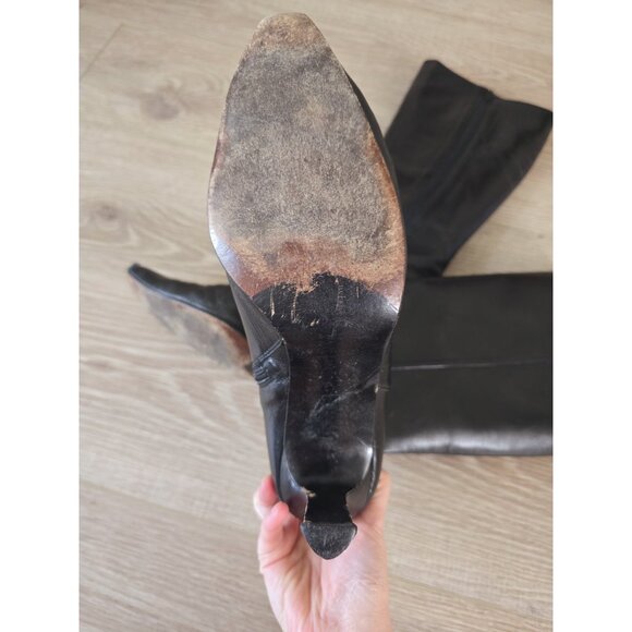 Stuart Weitzman Black Leather Tall High Heel Pointed Toe Zip Womens Boots 9 - Picture 11 of 16